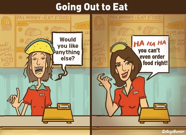Going out to eat with social anxiety - illustration by Shea Strauss