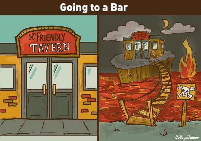 Bar scene - Shea Strauss social anxiety illustration
