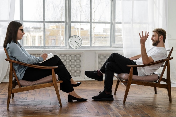 two people talking